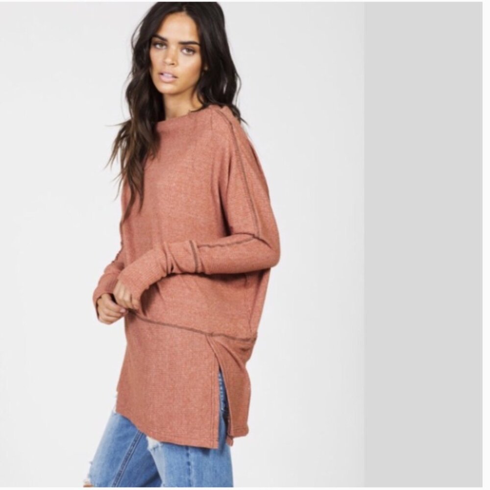 We The Free People Londontown Thermal Tunic Top in Rust, XS